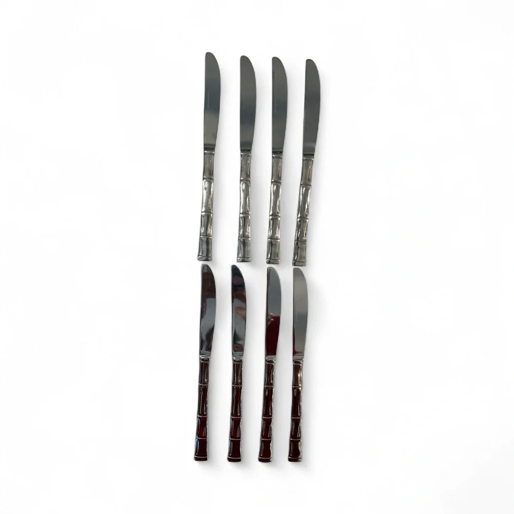 8 Piece VTG Mid Century KOREA Bamboo Stainless Steel Flatware Knives 9